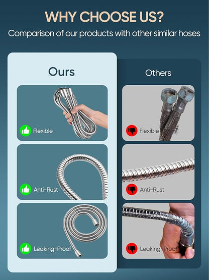 Cobbe 60" Shower Hose Extra Long, Handheld Shower Head Extension Hose Replacement with Gaskets & Sealing Tape, 304 Stainless Steel Hose for Bathroom, RV (Chrome)