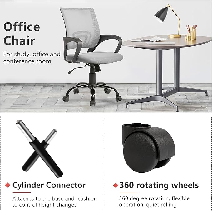 PayLessHere Ergonomic Office Computer Chair, Adjustable, Comfortable, Mid-Back, Swivel, with Lumbar Support for Home Office (Pack of 1, Grey)