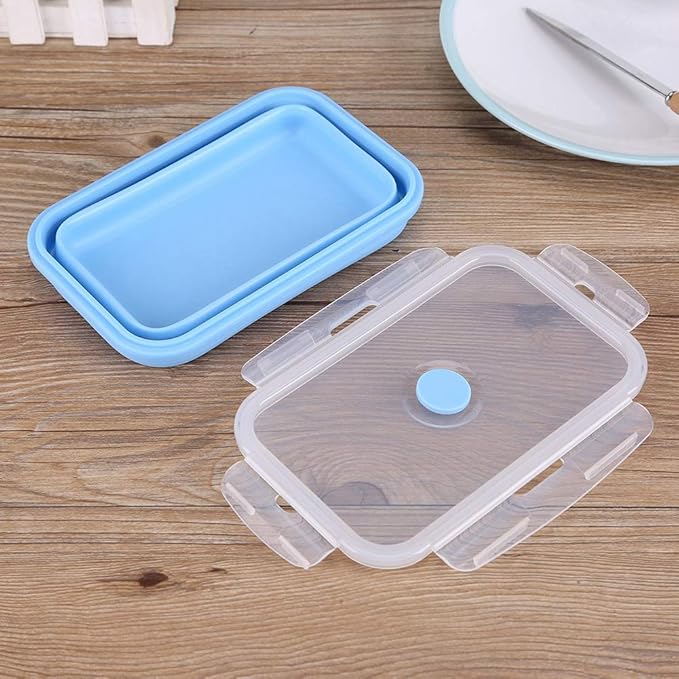 Food Storage Containers, Silicone Snack Container Folding Food Storage Container 800ml Portable Lunchbox Bowl Silicone Freezer Containers for Outdoor Office Travel (Sky Blue)