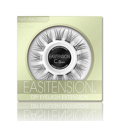 DIY Eyelash Extension, Glue Bonded Band Individual Lash 12 Clusters Natural Lashes Set, Home Eyelash Extension, C curl Lashes Pack (12MM-Natural)
