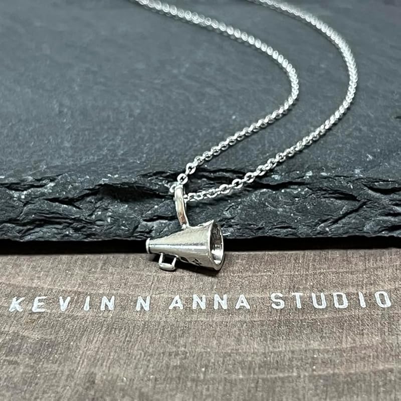 Sterling Silver Megaphone Cheerleader 3D Charm Necklace, 18"
