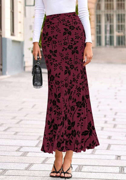 BTFBM Womens Floral Mesh Maxi Skirt Elastic High Waisted Boho Elegant Mermaid 2025 Summer Fall Long Skirts for Women
