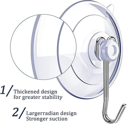 Suction Cup Hooks 15 Pack, 1.77 Inches Clear Suction Cup Hooks for Glass Window Decor Shower Bathroom, Small Reusable PVC Suction Cups with Removable Stainless Hooks