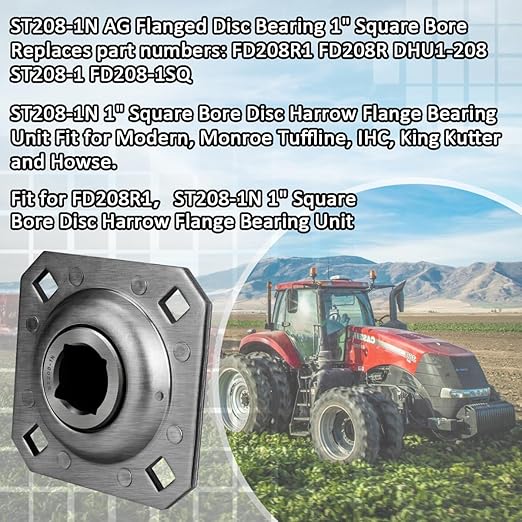 ST208-1N 1" Square Disc Harrow Flange Bearing Unit, Disc Harrow Bearing for Farming Applications Monroe Tuffline Replace FD208R1 FD208R ST208-1 DHU1-208 FD208R1 FD208-1SQ