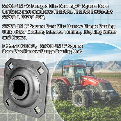 ST208-1N 1" Square Disc Harrow Flange Bearing Unit, Disc Harrow Bearing for Farming Applications Monroe Tuffline Replace FD208R1 FD208R ST208-1 DHU1-208 FD208R1 FD208-1SQ