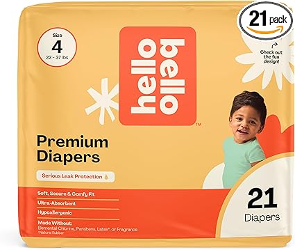 Hello Bello Diapers, Size 4 (22-37 lbs) Wild Cats, 21 Count of Premium Disposable Baby Diapers, Hypoallergenic with Soft, Cloth-Like Feel