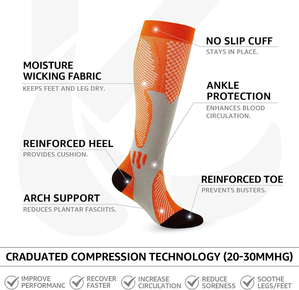 Kickticks 2 Pairs Compression Socks for Woman & Man Unisex 20-30mmHg Knee high Plus Size Wide Calves for Flying Running (Blue and Green only)