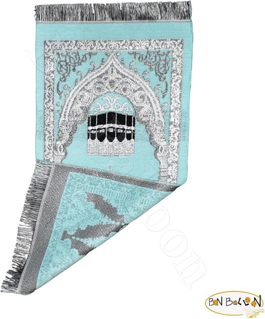 Light Blue Prayer Rug Muslim Carpet Mat Islamic Childrens Salat Small Kids Janamaz Sajda Rugs Sajadah Namaz Sajjadah Child Toddler Mosque Mini Praying Gebetsteppich Musallah Salah Masged Ramadan