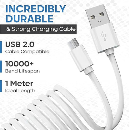 3.3ft 2 Pack Micro USB Charger Cable for Samsung Galaxy S7 Edge S6 S5, High Speed Data Transfer, Fast Charge, 480Mbps, White