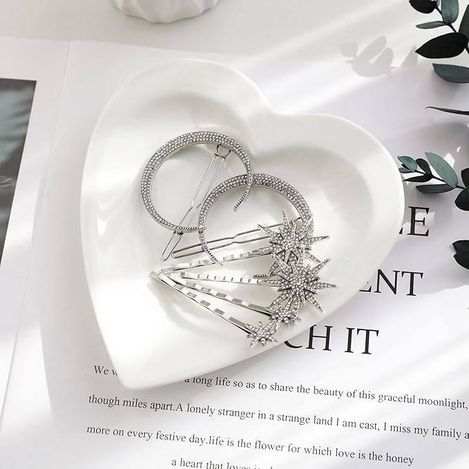 2pcs Vintage Star Moon Hair Pin Metal Alloy Rhinestone Bobby Pins Hair Accessories for Woman (Silver)
