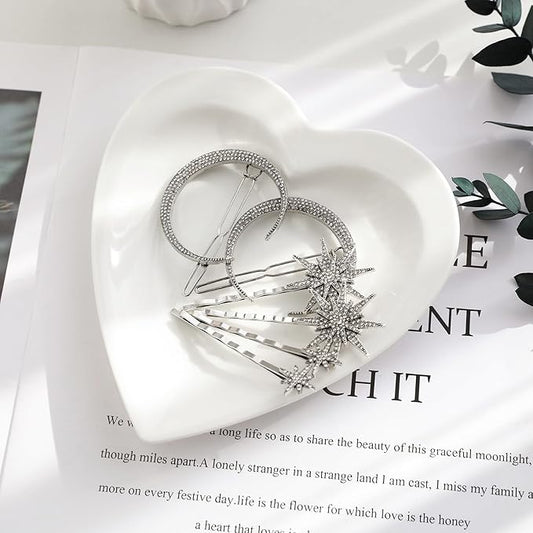 2pcs Vintage Star Moon Hair Pin Metal Alloy Rhinestone Bobby Pins Hair Accessories for Woman (Silver)