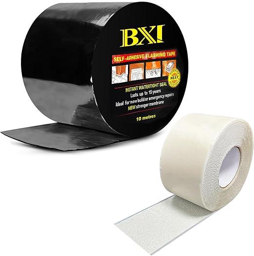 BXI Flashing Roll Tape Membrane, 6 inches X 32 Feet Thick Waterproof Patch Seal Tape + HDPE Overlap Strip Seal Tape with Sand Cover for Bonding with Cement Paste, 4 inches X 65 Feet