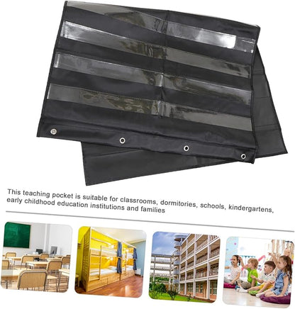1pc Teaching Hanging Bag Hanging File Organizer Monitor Stationery Door Storage Organizer Pouches Mini Classroom Cell Phone Holder Service Training Foldable Charts Black Polyester
