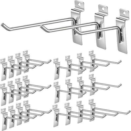 Slatwall Hooks 24 Pc 468 Inch Slatwall Accessories slat wall shelf brackets Slat Wall Hanging Hook and Hanger Slatwall Panel Hook Slat Wall Hook Heavy Duty Pegboard Gridwall Display Hook (Silver)