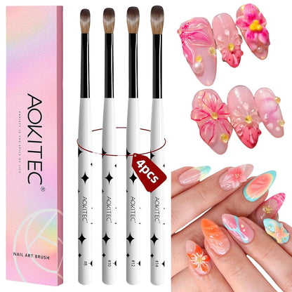 4-piece acrylic nail brush set from Aokitec, perfect for beginners and professionals, with high-quality Kolinsky brushes.