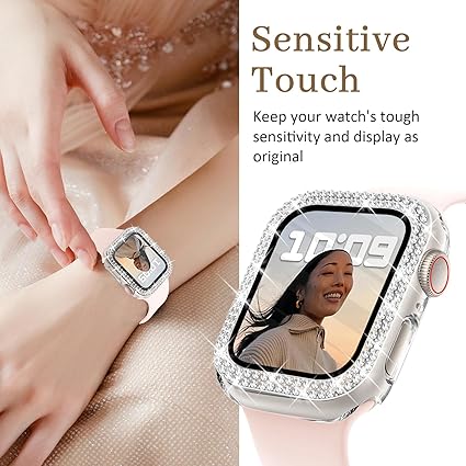 Bling Case with HD Screen Protector Women Compatible with Apple Watch 40mm Diamond Protective Face Cover PC Frame Protector for iWatch Series 456SE Clear