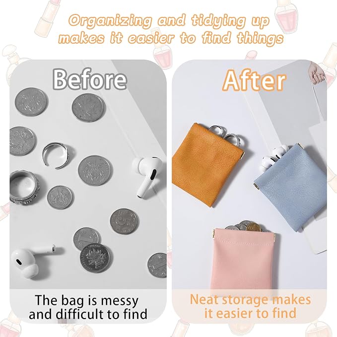4 Pack Squeeze Coin purse, 3.5x3.1 inch PU Leather Mini Change Pouch for Coins, Jewelry, Earphones. Unisex Travel Coin purse for Men and Women