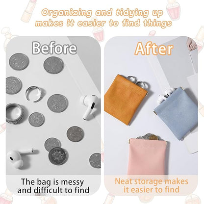 4 Pack Squeeze Coin purse, 3.5x3.1 inch PU Leather Mini Change Pouch for Coins, Jewelry, Earphones. Unisex Travel Coin purse for Men and Women