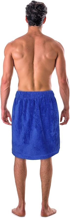 Turkish Cotton Terry Velour Adjustable Body Wrap Towel for Men (Royal Blue, One Size)
