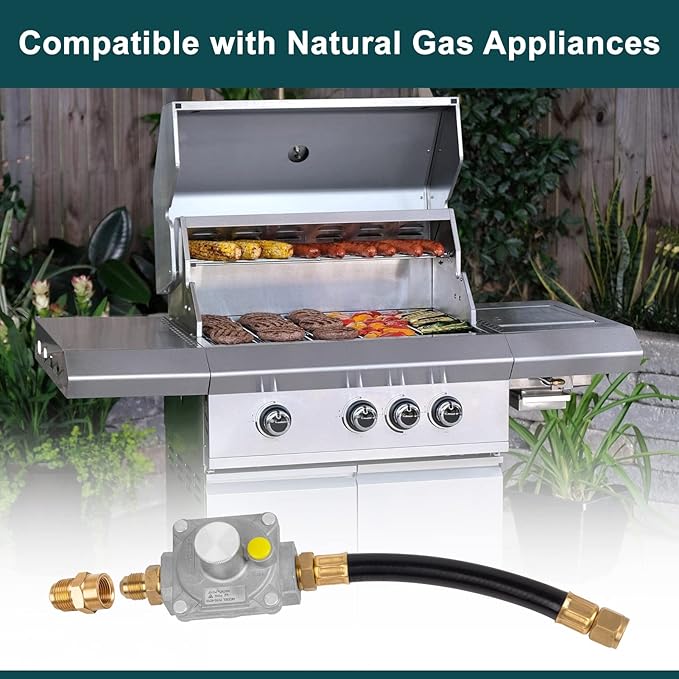 GASPRO 710-003 Natural Gas Pressure Regulator, 1/2 PSIG Inlet Pressure & 4" W.C. Outlet Pressure, for Grill, Fire Pit, Stove and More, 1/2" Male Flare x 3/8" Female Flare Adapter Included