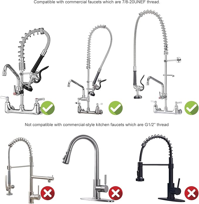 Commercial Sink Sprayer Pre Rinse Sprayer Replacement for Commercial Kitchen Faucet - 1.42 GPM High Pressure Dish Spray Pre Rinse Spray Valve with Handle Chrome Polished (Grey)