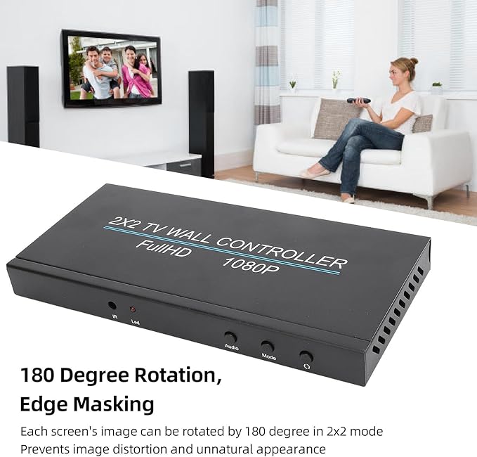 Video Wall Controller, 1x1 2x2 1x2 1x3 1x4 2x1 3x1 4x1 4K HDMI Video Wall Processor, 80 Degree Rotation HDMI Splicing Display Processor for Home Office (US Plug)