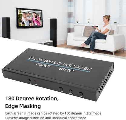 Video Wall Controller, 1x1 2x2 1x2 1x3 1x4 2x1 3x1 4x1 4K HDMI Video Wall Processor, 80 Degree Rotation HDMI Splicing Display Processor for Home Office (US Plug)