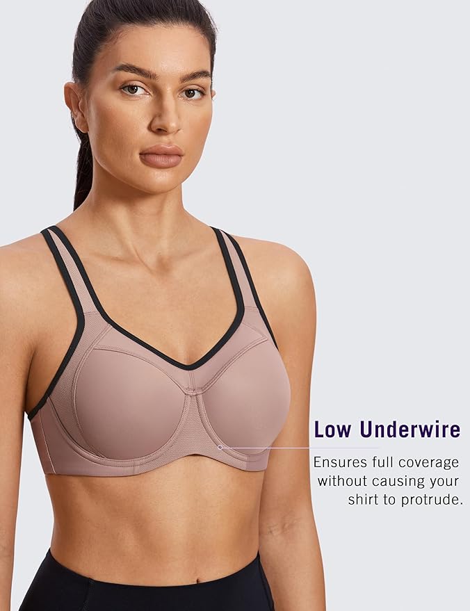 SYROKAN Women's Full Support High Impact Racerback Lightly Lined Underwire Sports Bra