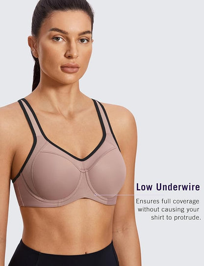 SYROKAN Women's Full Support High Impact Racerback Lightly Lined Underwire Sports Bra
