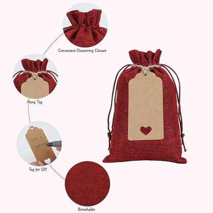 Tapleap Burlap Gift Bags with Drawstring, 4 x 6 inches Favor Sacks (Lot of 30) for Kids Class Father's Day, Birthday, Wedding, Party or Household Use(Red)
