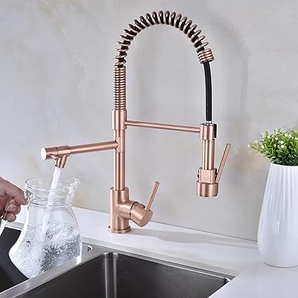 Avola Classical Copper Kitchen Faucet with Pull Down Sprayer, Rose Gold Kitchen Sink Faucet with Pot Filler Single Handle Commercial Brass Tap for Bar Laundry RV Utility Sink