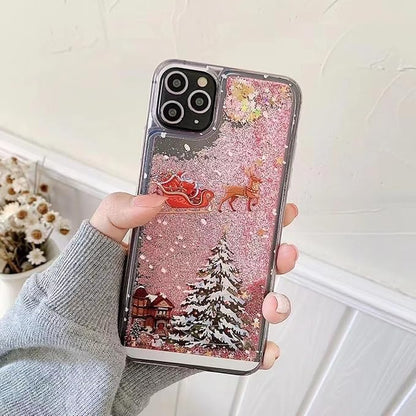 Glitter Christmas Case for iPhone 16 Pro Max Glitter Case Christmas Tree Clear Floating Flowing Moving Bling Snowman Santa Elk Tree Women Cute Liquid Holiday Case for iPhone 16 Pro Max (Gold)