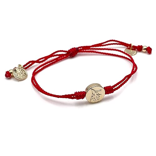 St Michael Archangel Coin Medal on Adjustable Red Cord Wrist Adjustable Bracelet (Red)