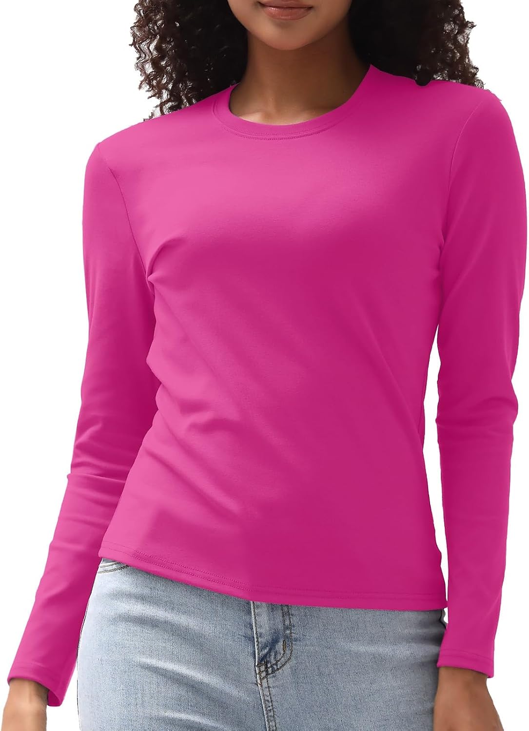 Cotton Long Sleeve Tee Shirts for Women Slim Fit Tshirts Basic Tops Tight Crewneck Layering Undershirt.