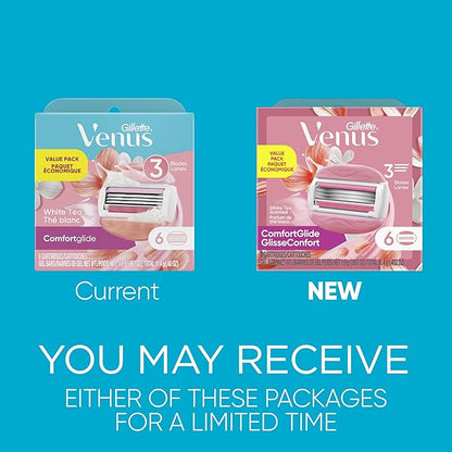 Gillette Venus ComfortGlide White Tea Women's Razor Refills, 6 Refill Cartridges, Fits Venus Reusable Razor Handles, 3-Bladed with Built-in Shave Gel Bars