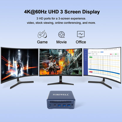 Refurbished - TUREWELL HSI Mini PC, Alder Lake N95 - Quad-Core 3.4GHz, 8GB DDR5 256GB SSD Mini Desktop Computer, WiFi 5/BT5.0/USB3.0/Gigabit Ethernet, Triple 4K Display Micro Computer for Home Office (HSI-95) (Does not come in original packaging)