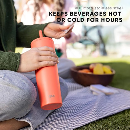 Simple Modern Insulated Tumbler with Lid and Straw  Iced Coffee Cup Reusable Stainless Steel Water Bottle Travel Mug  Gifts for Women Men Her Him  Classic Collection  24oz  Raspberry Vibes