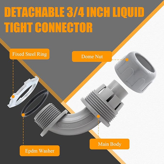 2Pcs 34" NPT Liquid-Tight Connector, 90-Degree Electrical Conduit Connector Fitting Flexible Conduit Fittings