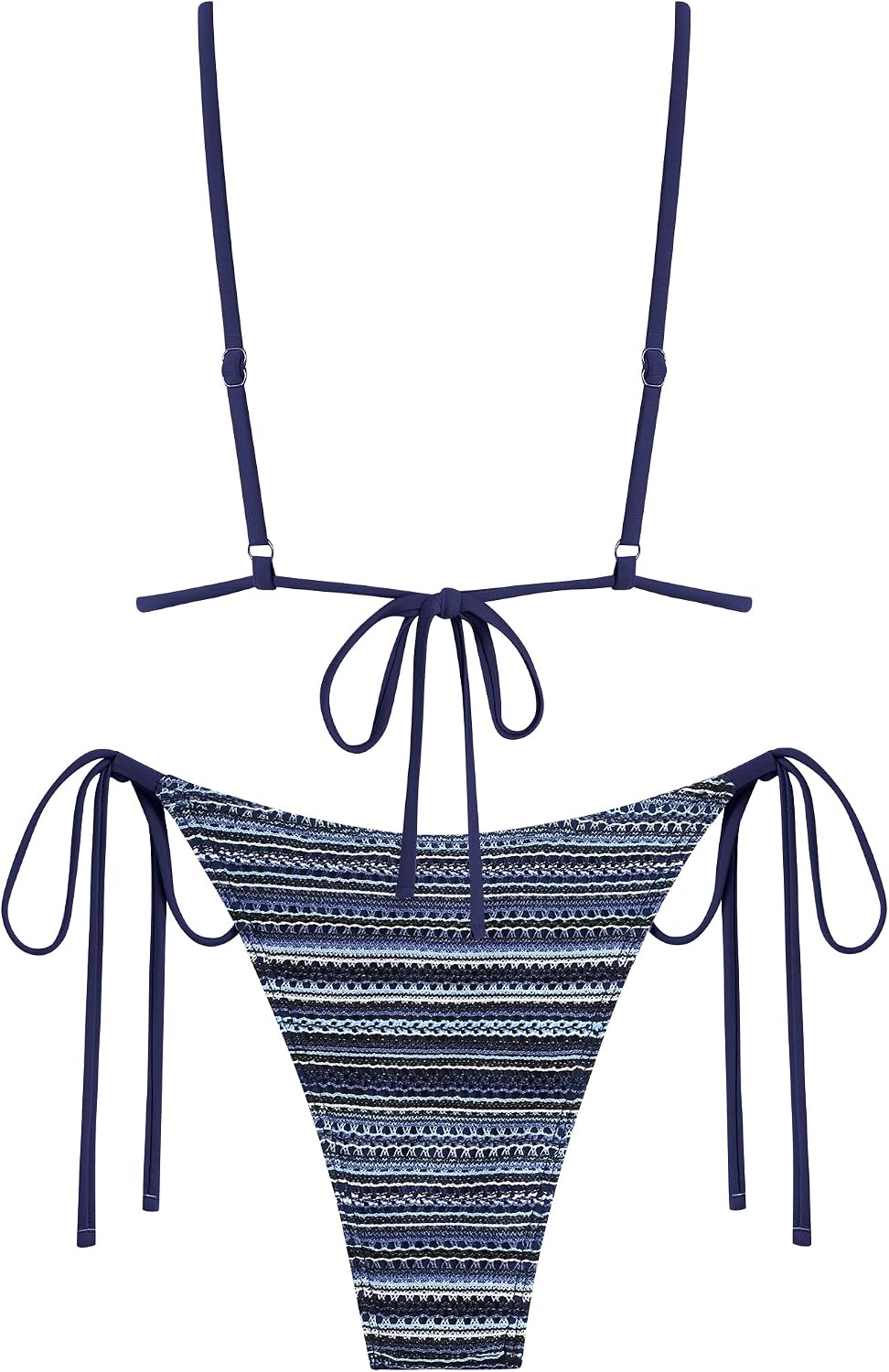 ZAFUL Crochet Bikini Bra Women Cheeky Boho Bathing Suits Striped Brazilian High Cut Thong Bikini Swimsuit for Vacation