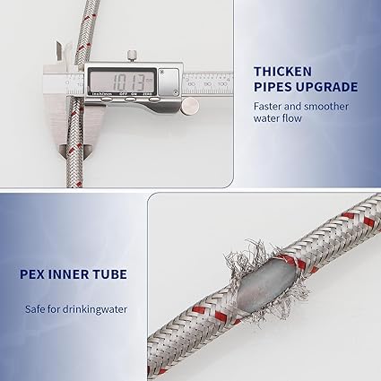 BWE Faucet Supply Lines 24" Length 12 -Inch Female Compression Thread x M10 Male Connector Braided Stainless Steel Sink Hose for Bathroom Kitchen Sink Faucet x 2 Pcs (1 Pair)