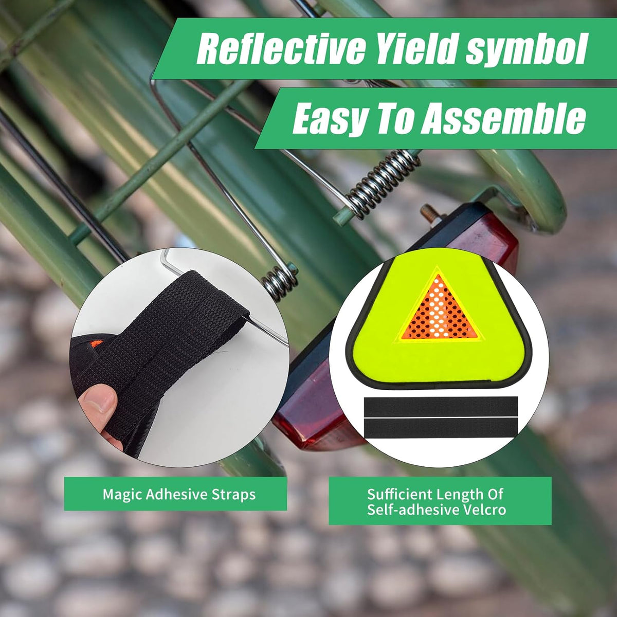 DLUGOPIS Reflective Yield Symbol 7 * 7inch Reflective Safety Triangle 2PC | Bike Reflective Triangle Sign High Visibility Safety Flag with Magic Adhesive Strap for Safety at Night Bike Recumbent Trike ( 2 packs )