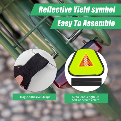 DLUGOPIS Reflective Yield Symbol 7 * 7inch Reflective Safety Triangle 2PC | Bike Reflective Triangle Sign High Visibility Safety Flag with Magic Adhesive Strap for Safety at Night Bike Recumbent Trike ( 2 packs )