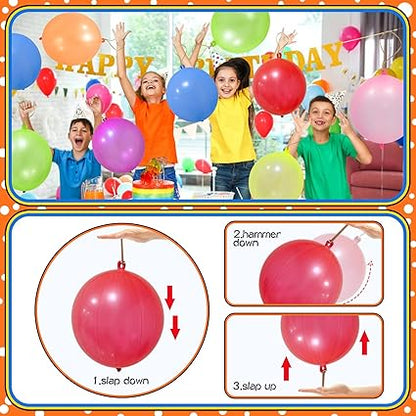 48pcs Punch Balloons, Punching Balloon Party Favors for kids, Neon Bounce Balloons with Rubber Band for Carnival, Fun, Gift Bag Party Favors