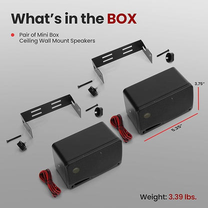 Pyramid 3-Way Indoor Outdoor Speaker System - 3.5 Inch 200W Pair of Mini Box Ceiling Wall Mount Speakers w1" Tweeter, 3.25" Woofer, 1.75 Midrange - Home Theater Entertainment, PA System - 2022SX