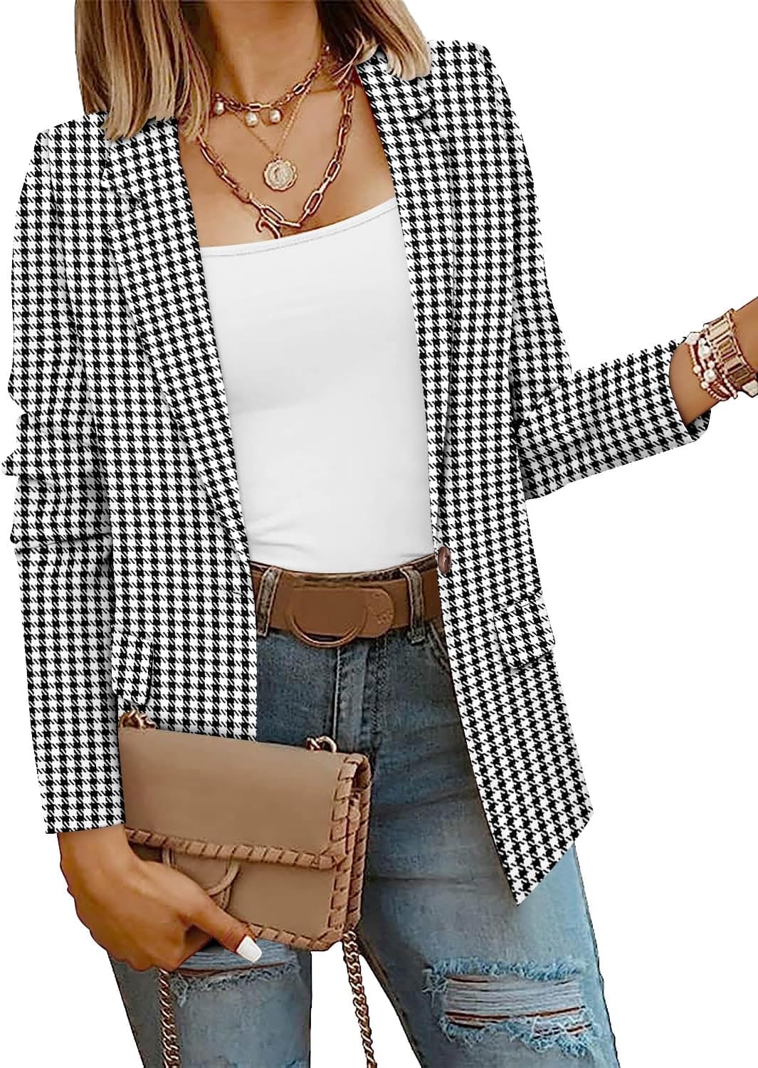 CRAZY GRID Women Business Casual Blazer with Lined Professional Work Suit Jacket with Pockets.