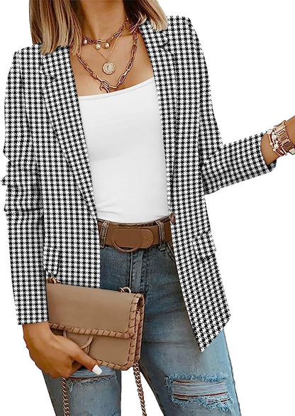 CRAZY GRID Women Business Casual Blazer with Lined Professional Work Suit Jacket with Pockets.