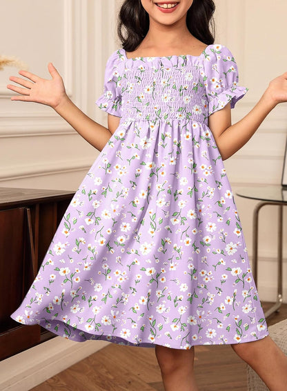 Girls Summer Dress Tween Floral Boho Dresses Size 4-13 Years