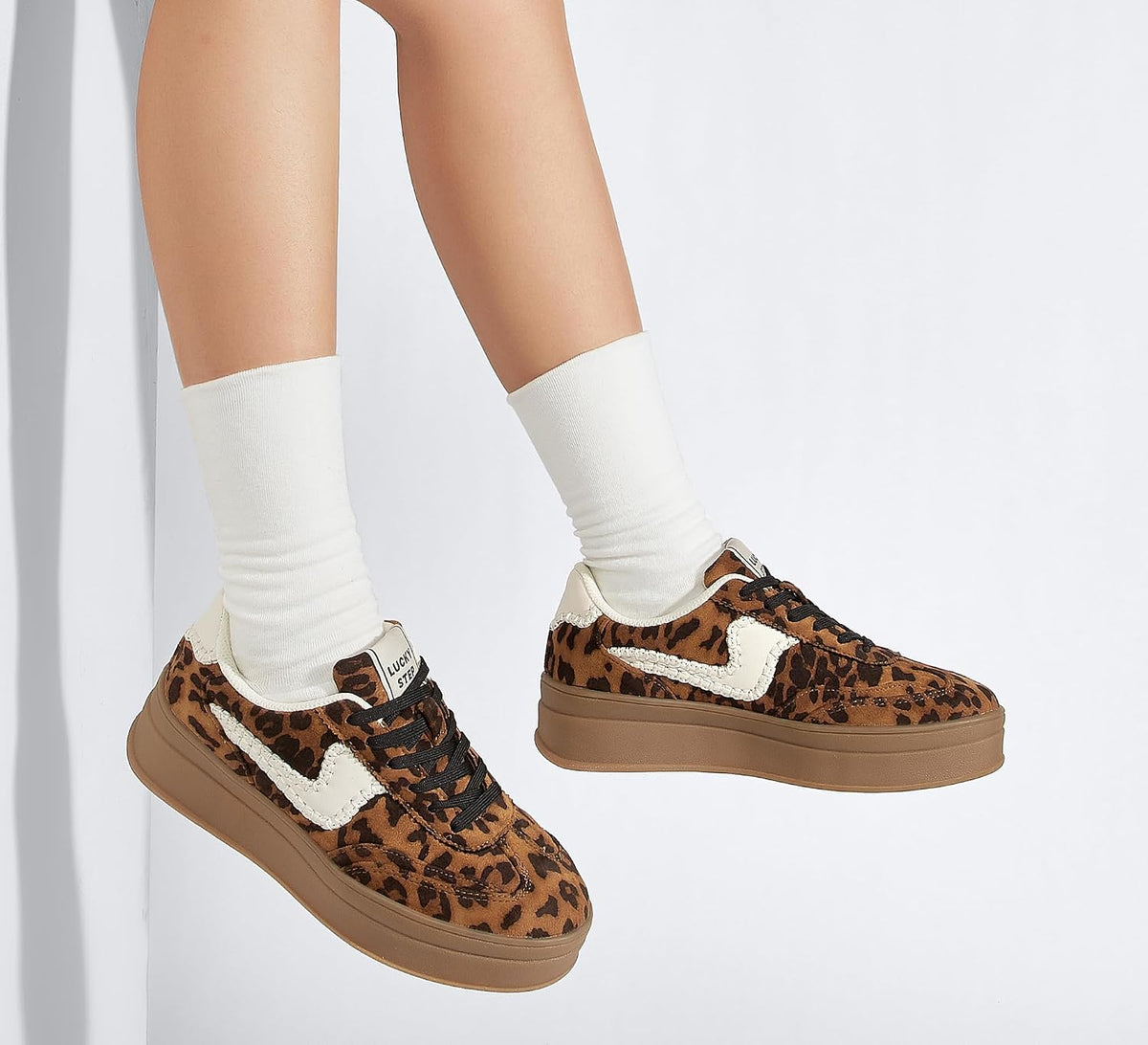 Women's Platform Fashion Sneakers Thick Sole Suede Faux Leather Classic Rubber Gum Sole Low Top Casual Walking Shoes