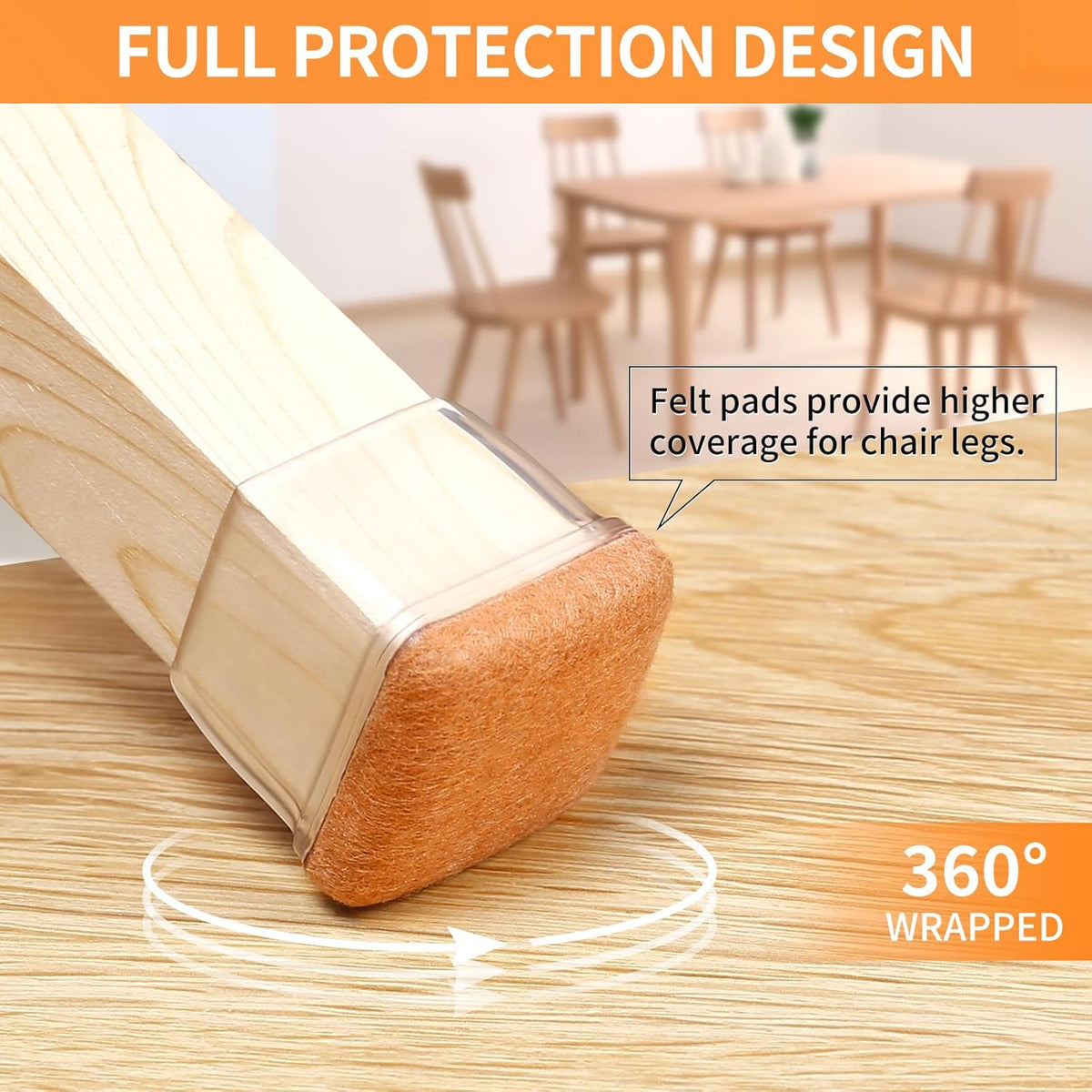 23 Pcs 2inch Square Clear Chair Leg Floor Protectors, Silicone Felt Furniture Pads Caps for Hardwood Floor, Dining Table Bar Stool Leg Protectors Leg Cups Covers (Fit: 1.38''-1.77")