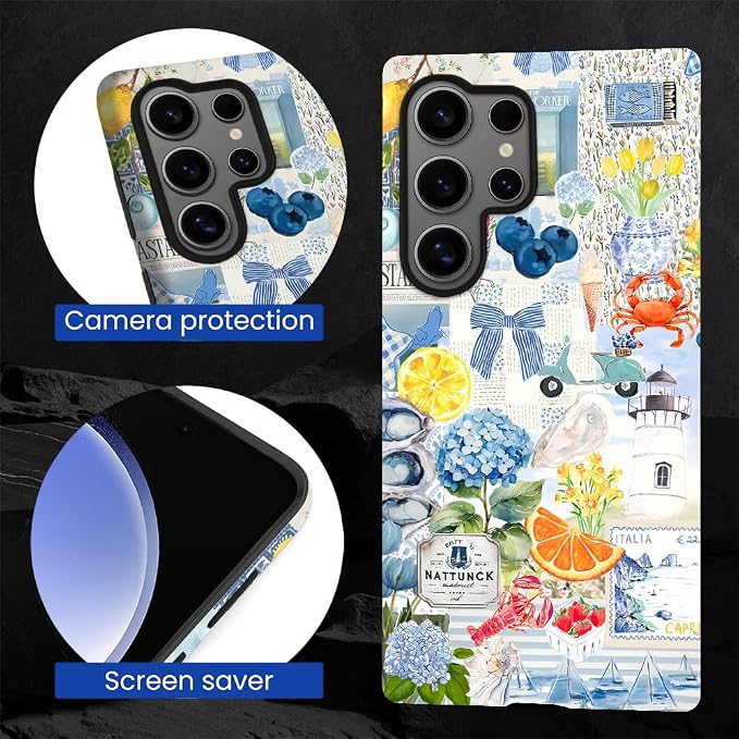 Compatible with Samsung Galaxy S24 Ultra,2-in-1 Frosted Phone Cover Shockproof Case - Italian Summer Lemon Collage